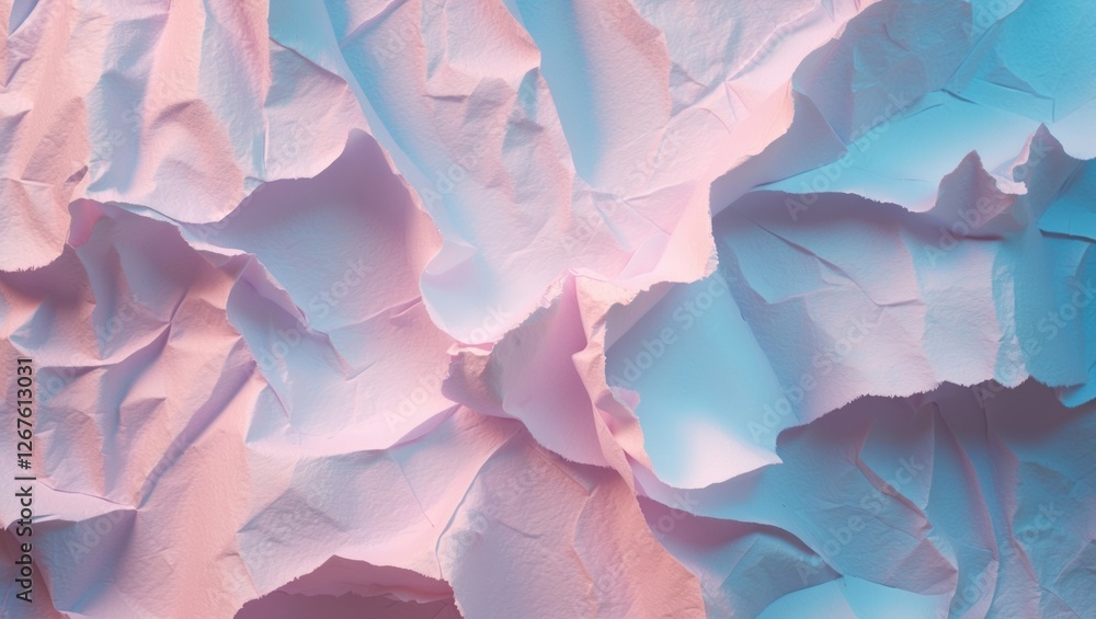 Poster textured crumpled paper in soft pastel shades creating a calming background with ample negative spac