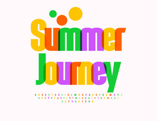 Vector Watercolor concept Summer Journey. Festive Bright Font. Transparent Colorful set of Alphabet Letters and Numbers.