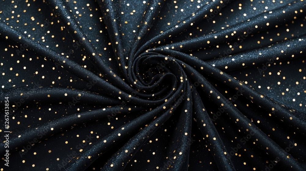Poster elegant black fabric adorned with golden sparkles creating a luxurious and glamorous background text