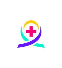 Healthcare Logo Design Colorful Ribbon, Medical Cross Symbol
