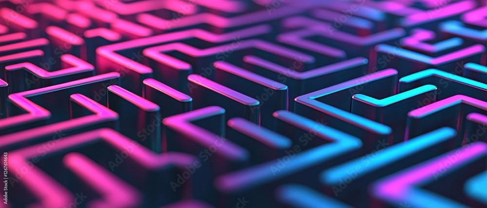 Aufkleber a vibrant, abstract maze design featuring intricate patterns in shades of pink and blue, creating a 