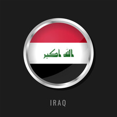 Fototapeta premium Iraq round framed national flag. Circular glossy flag of Iraq.Black Background.