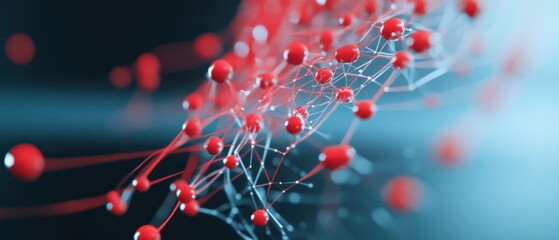 abstract network of red spheres on blue background