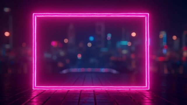 Vibrant neon frame pulsating with urban energy in a futuristic cityscape