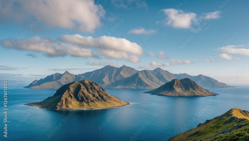 Aufkleber serene mountain view over tranquil islands with clear blue waters and open space for text insertion