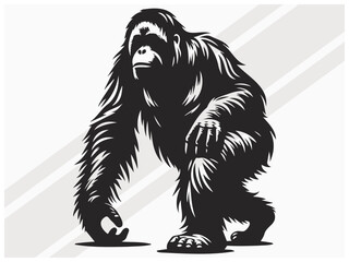 Orangutan Silhouette Black Color Wildlife Primate Illustration