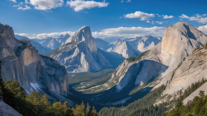 Fototapeta premium Stunning Mountain Landscape At National Park With Towering Peaks And Lush Valley Under A Clear Blue Sky