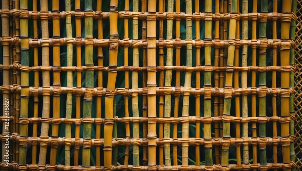 Aufkleber handcrafted bamboo weaving showcasing intricate patterns in natural hues emphasizing rustic charm an