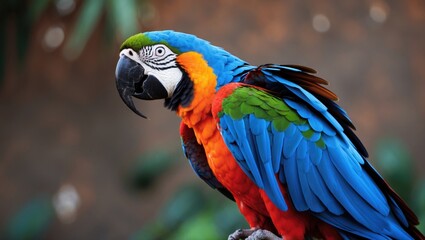 Obraz premium Vibrant Macaw Parrot Perched with Lush Greenery in Background Capturing Exotic Beauty of Nature and Wildlife in Tropical Setting