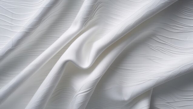Textured white fabric close-up showcasing smooth cotton canvas pattern for elegant abstract backgrounds and stylish wallpaper applications.