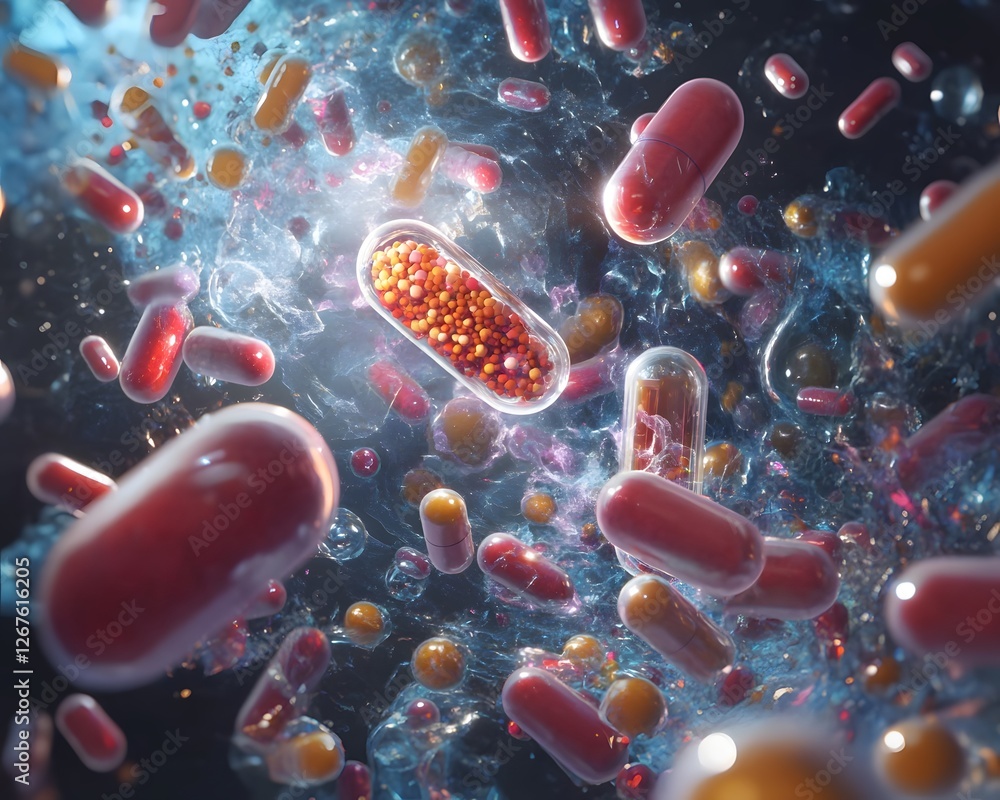 Poster this vivid macro image showcases colorful bacteria and microorganisms in a dynamic and intricate env