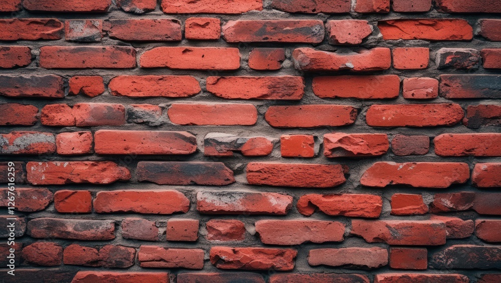 Poster textured close-up of an aged red brick wall showcasing rustic charm and character with various shade