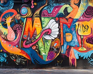 Vibrant street art featuring colorful graffiti that showcases bold designs and messages