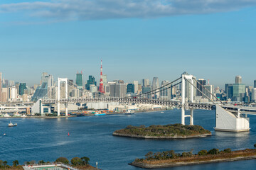 Tokyo Bay with view of Tokyo Tower and Rainbow Bridge