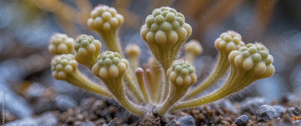 Poster macro shot of gymnocalycium saglionis cactus with soft focus background and expansive copy space for