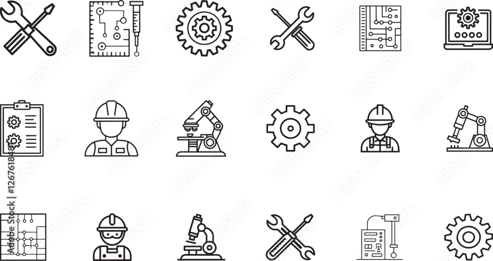 Aufkleber engineering icon line art style vector set for web. engineering technology linear icons. containing 