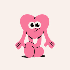 Very cute, adorable Heart with legs, eyes, hands, emotion. Love, Valentine's day, romance concept. Funny cartoon style character. Hand drawn Vector illustration. Isolated element