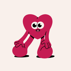 Very cute, adorable Heart with legs, eyes, hands, emotion. Love, Valentine's day, romance concept. Funny cartoon style character. Hand drawn Vector illustration. Isolated element