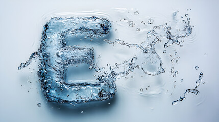  E written by water on white background 
