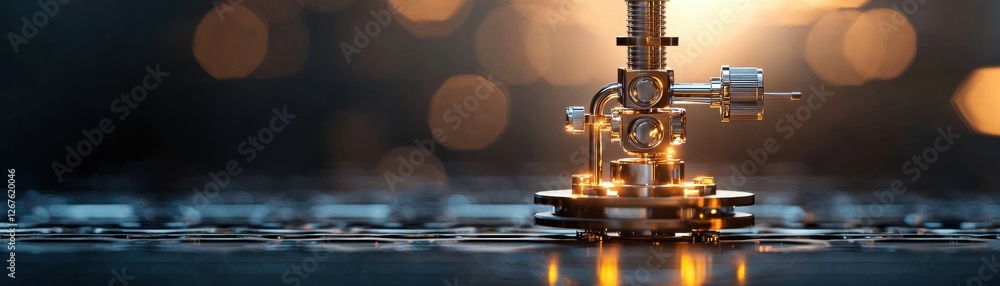 Poster a close-up of a mechanical component illuminated by soft light, showcasing intricate details and ref