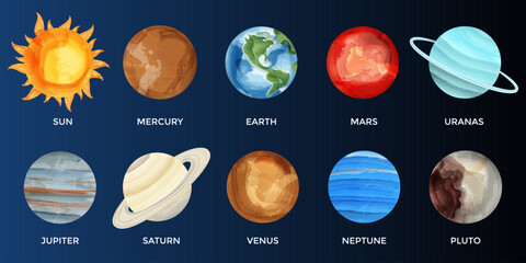 Watercolor planets set. Vector illustration © Huma Fida