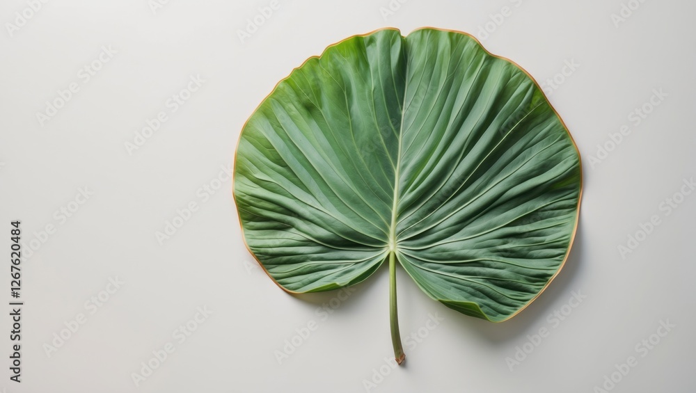 Poster large green elephant ear leaf isolated on white background with ample space for text or design eleme