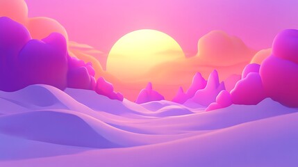 Pastel Sunset Over Soft Rolling Hills and Clouds