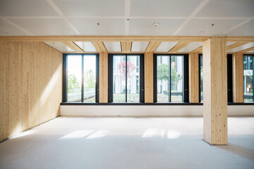 construction site of a  sustainable Timber-concrete composite office building