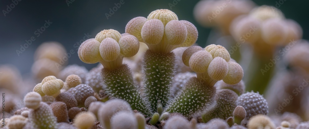 Poster macro shot of gymnocalycium saglionis cactus with soft focus and empty space for text