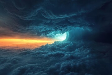 Fototapeta premium Majestic clouds illuminated by sunset over a turbulent sky at twilight