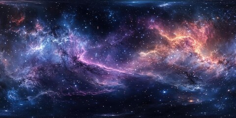 Obraz premium Stunning 360 Degree Space Panorama Featuring a Vibrant Nebula Twinkling Stars and a Mesmerizing HDRI Equirectangular Projection for Cosmic Visualization
