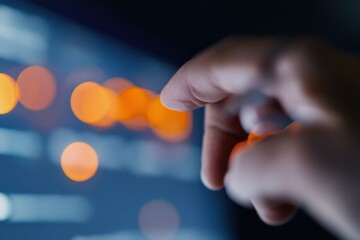 Finger Touching Screen with Bokeh Lights