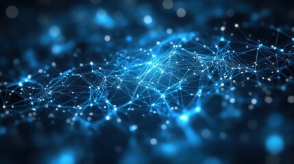 Abstract digital network connection; glowing nodes; dark background; data visualization; tech concept