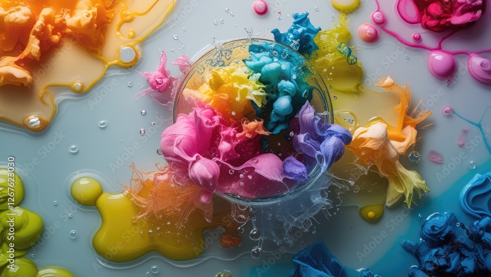 Aufkleber vibrant ink colors swirling in water creating an abstract, artistic composition with dynamic splashe