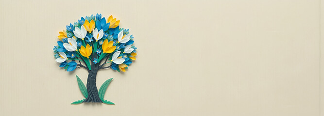 illustrazione con composizione a tema floreale, fioriture primaverili in stile collage
