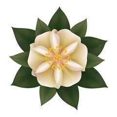 Realistic Flower with Green Leaves on Transparent Background