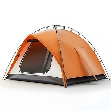 Vibrant Orange Dome Tent with Waterproof Rainfly on White Background
