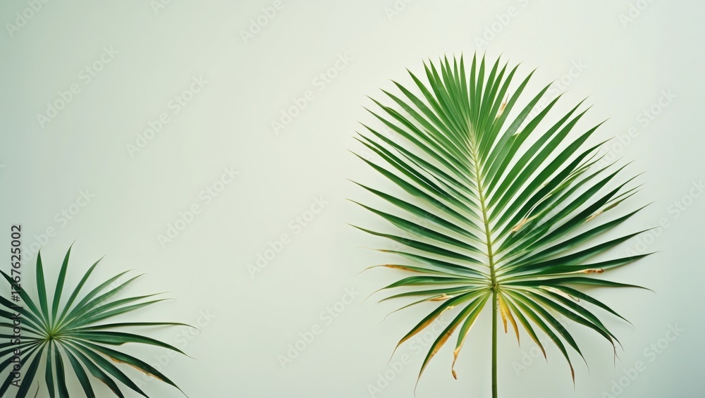 Poster Lush Green Palm Leaves Isolated on Soft Background with Ample Space for Text and Design Elements