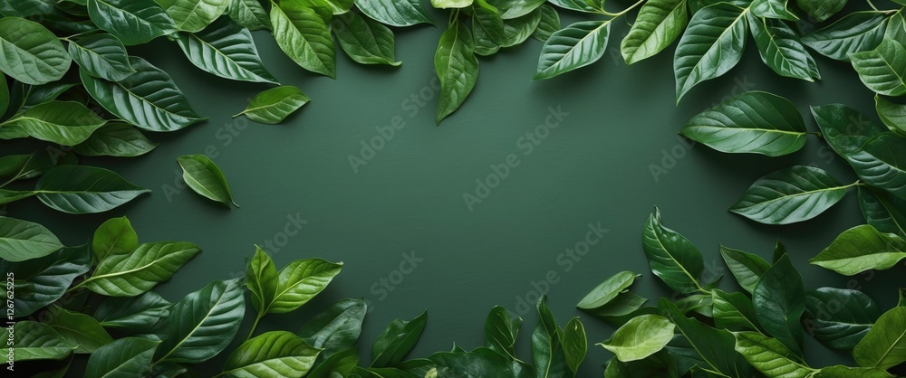 Aufkleber lush green leaf frame background for text or design with ample empty space for customization and cre