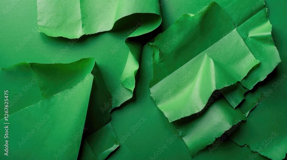 Leinwandbilder Textured green paper background with crumpled and torn edges for creative design and artistic projects.