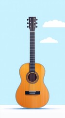 Obraz premium Striking image of a guitar against a bright blue sky in an inspirational outdoor setting for musicians and artists