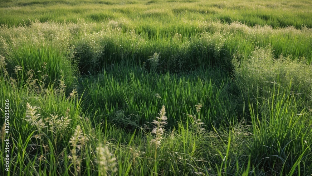 Poster lush green grass meadow with open space for text overlay and natural background ideal for advertisem