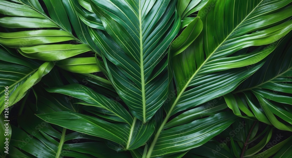 Aufkleber vibrant green tropical leaves background with lush foliage and ample space for text or branding elem