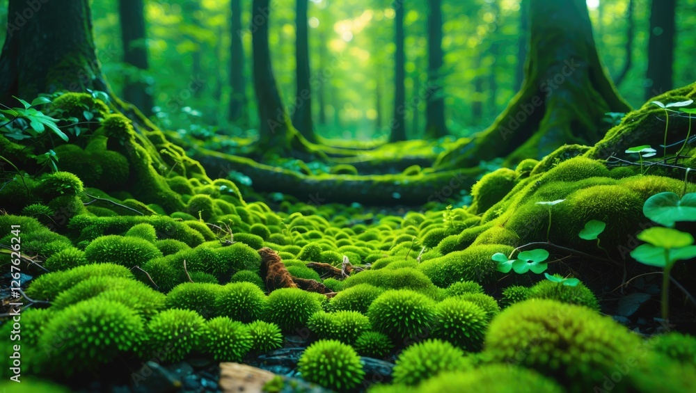 Aufkleber lush green forest moss landscape with vibrant foliage and ample copy space for text or graphics