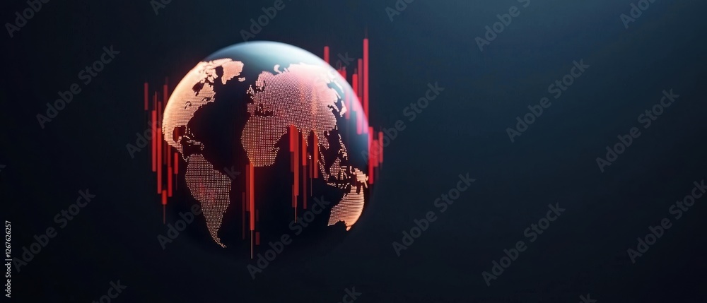 Poster a digital representation of earth with red wave patterns, symbolizing data and global connectivity a