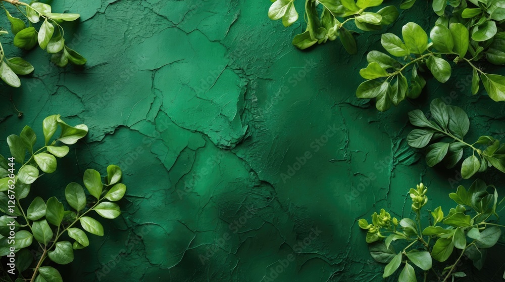 Poster lush green textured background with leaves creating a natural and vibrant atmosphere ideal for desig