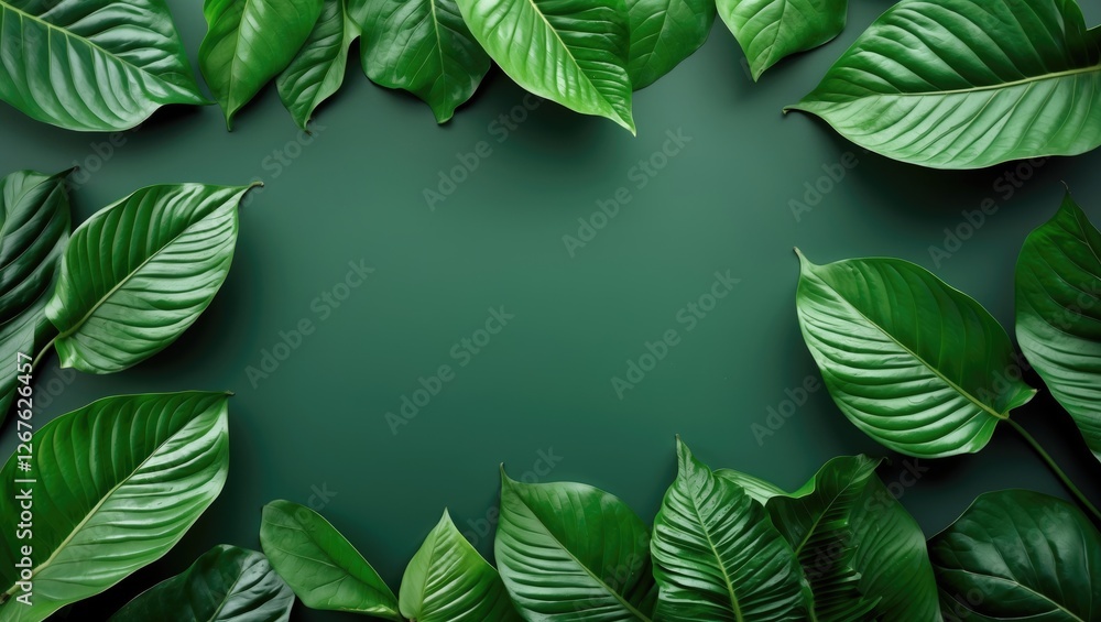 Poster lush green leaf background with ample space for text ideal for nature-themed designs or eco-friendly