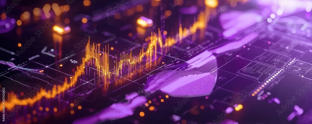 Aufkleber a digital visualization of data featuring purple and orange waveforms, representing technology trend