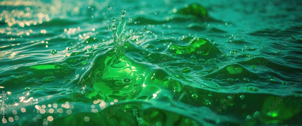 Poster green water surface texture with ripples and bubbles ideal for backgrounds and graphic designs.