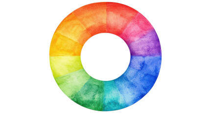 A vibrant watercolor color wheel showcasing a spectrum of colors., transparent background.